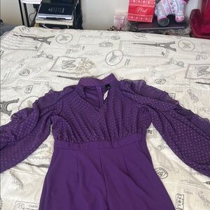 Ashley Stewart Textured Purple Jumpsuit